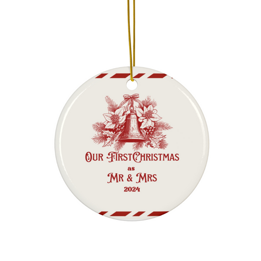 2024 Personalized First Christmas Married Red Decoration Circle Ceramic Ornament