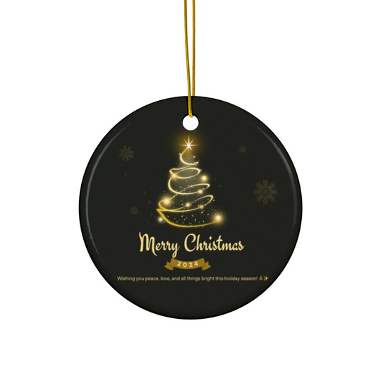 2024 Personalized Black Merry Christmas Circle Ceramic Ornament