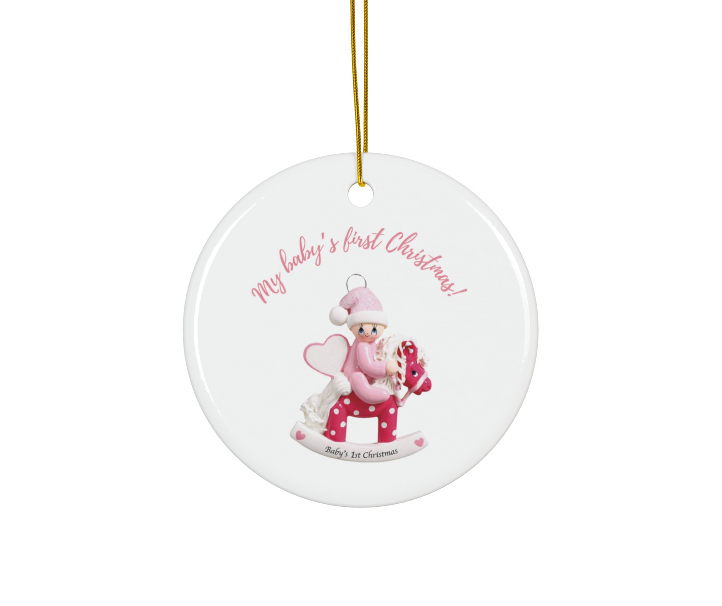 2024 Personalized Baby's First Christmas Circle Ceramic Ornament for baby girls