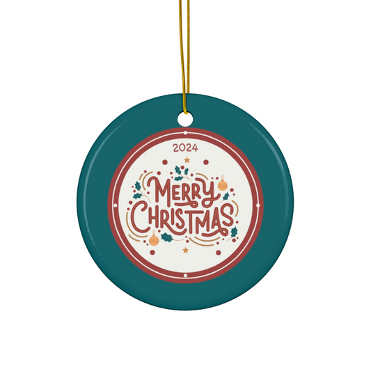 2024 Personalized Merry Christmas Circle Ceramic Ornament