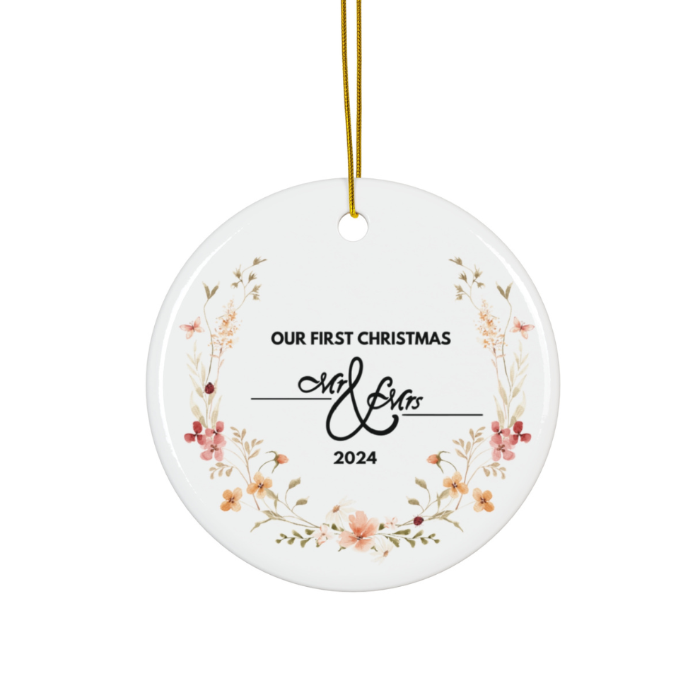 2024 Personalized First Christmas Married Circle Ceramic Ornament
