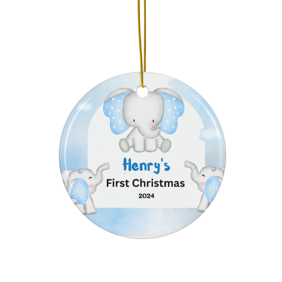 2024 Personalized Baby's First Christmas Circle Ceramic Ornament For Boy