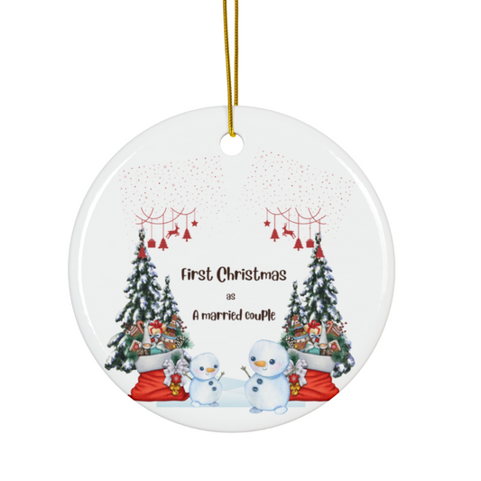2024 Personalized First Christmas Married Circle Ceramic Ornament