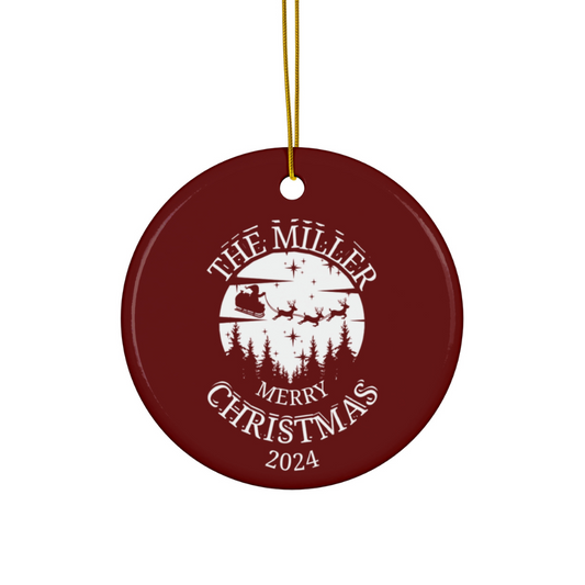 2024 Personalized First Name Merry Christmas Circle Ceramic Ornament