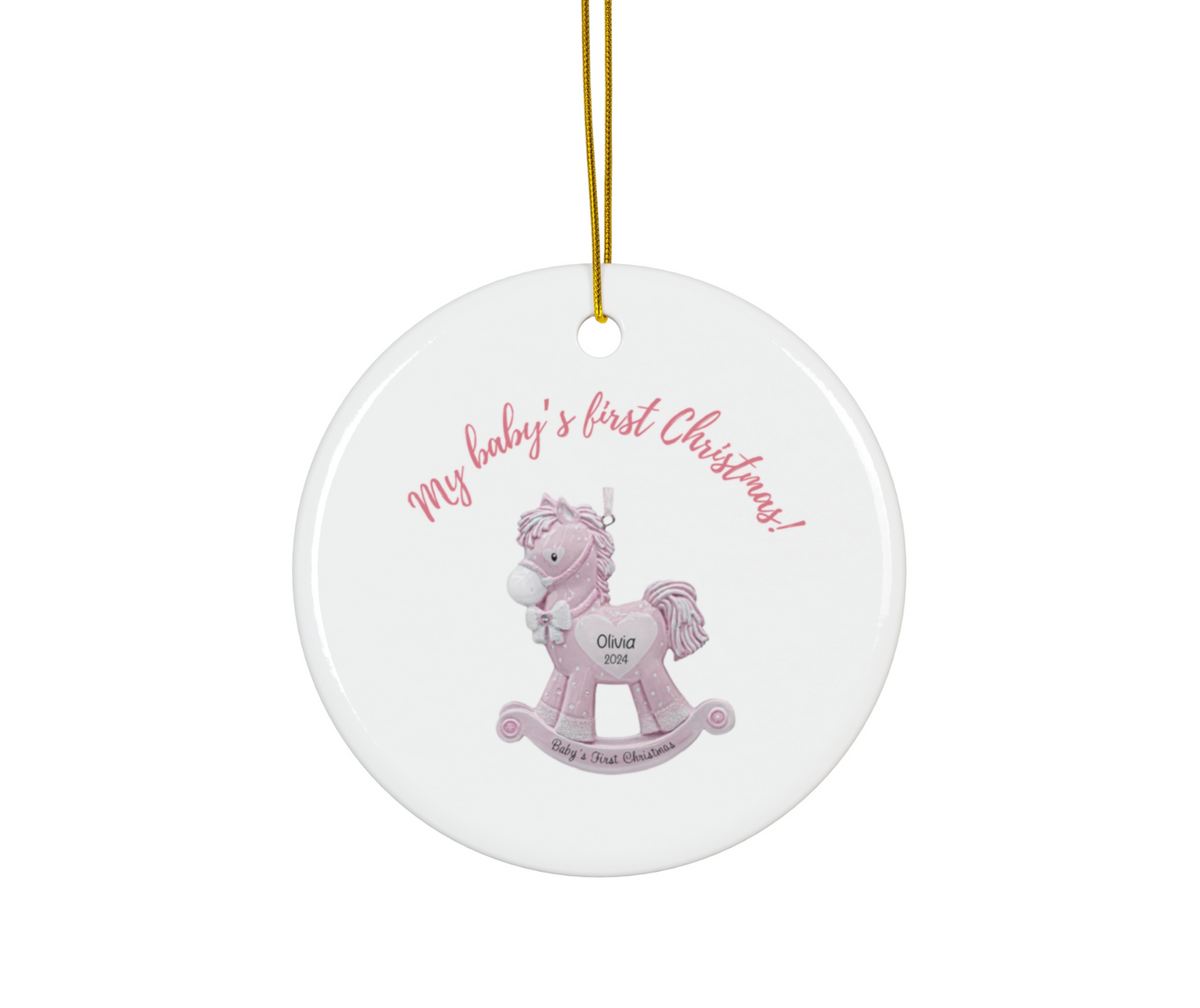 2024 Personalized Baby's First Christmas Circle Ceramic Ornament for baby girls
