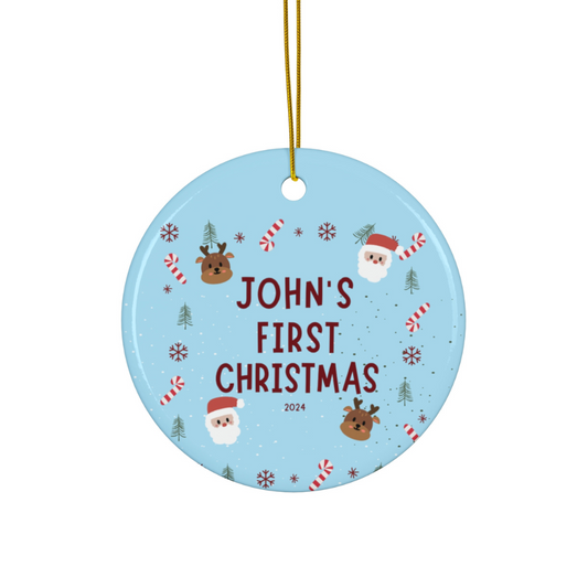 2024 Personalized Baby's First Christmas Circle Ceramic Ornament For Boy