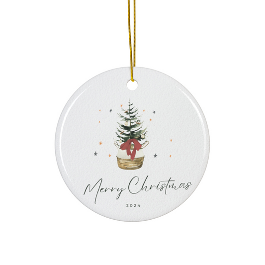 2024 Personalized Merry Christmas Circle Ceramic Ornament