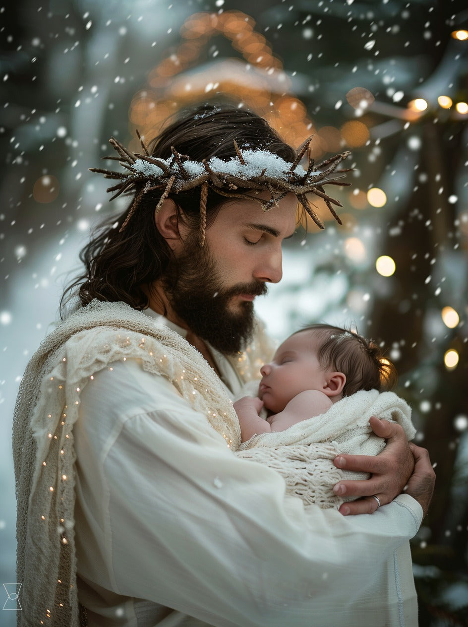 Divine Embrace in Winter God Canvas