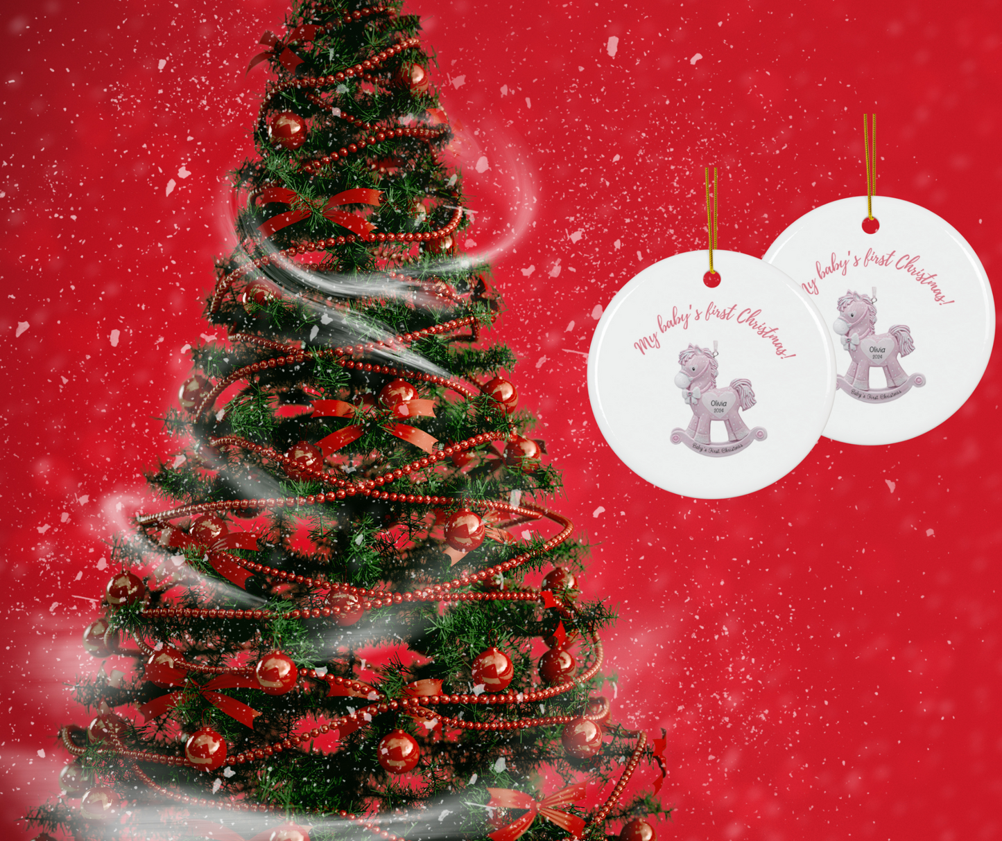 2024 Personalized Baby's First Christmas Circle Ceramic Ornament for baby girls