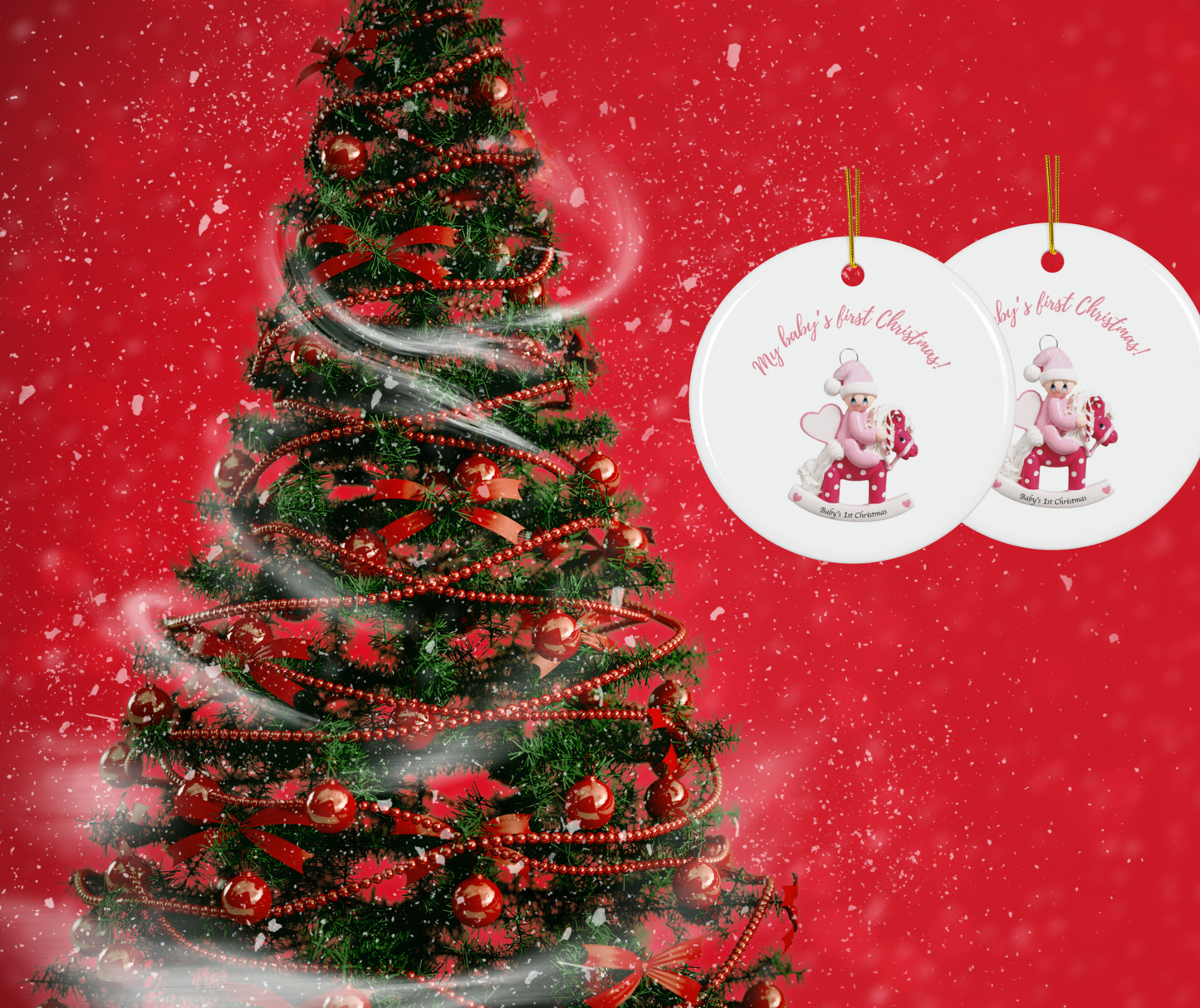 2024 Personalized Baby's First Christmas Circle Ceramic Ornament for baby girls