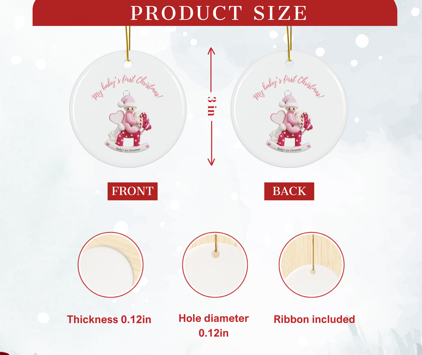 2024 Personalized Baby's First Christmas Circle Ceramic Ornament for baby girls