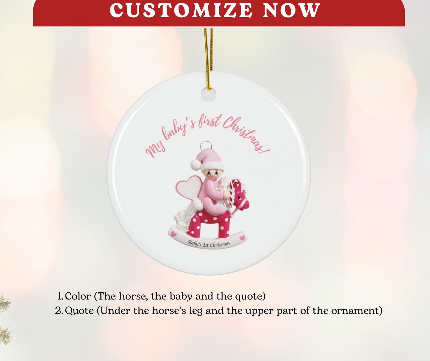 2024 Personalized Baby's First Christmas Circle Ceramic Ornament for baby girls