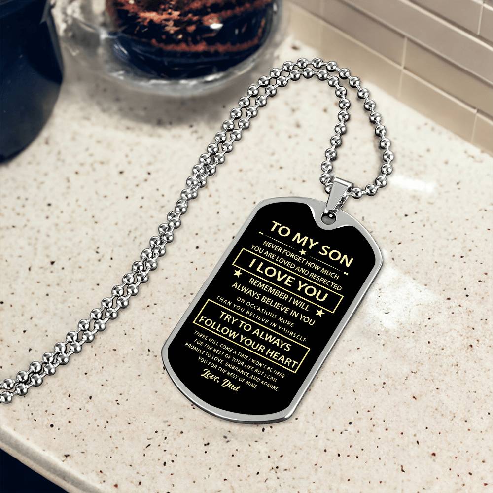 Son Dog Tag - To My Son My Lover Dog Tag Chain Necklace (Remember I will.) B0BMVP857M