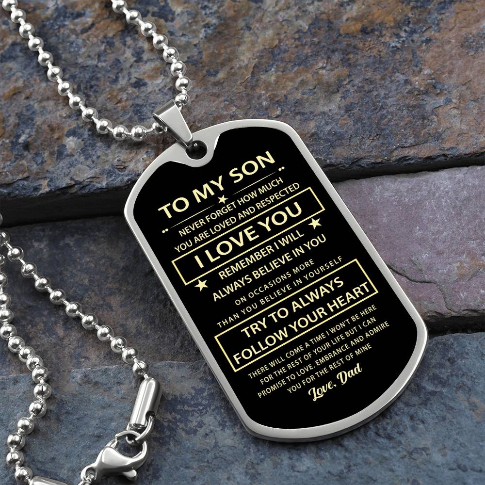 Son Dog Tag - To My Son My Lover Dog Tag Chain Necklace (Remember I will.) B0BMVP857M