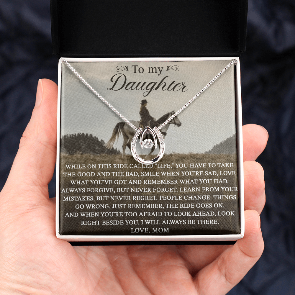 To My Daughter From Dad, Horseshoe Necklace, Horse Rider Gift For Daughter B0BWK4D2YP