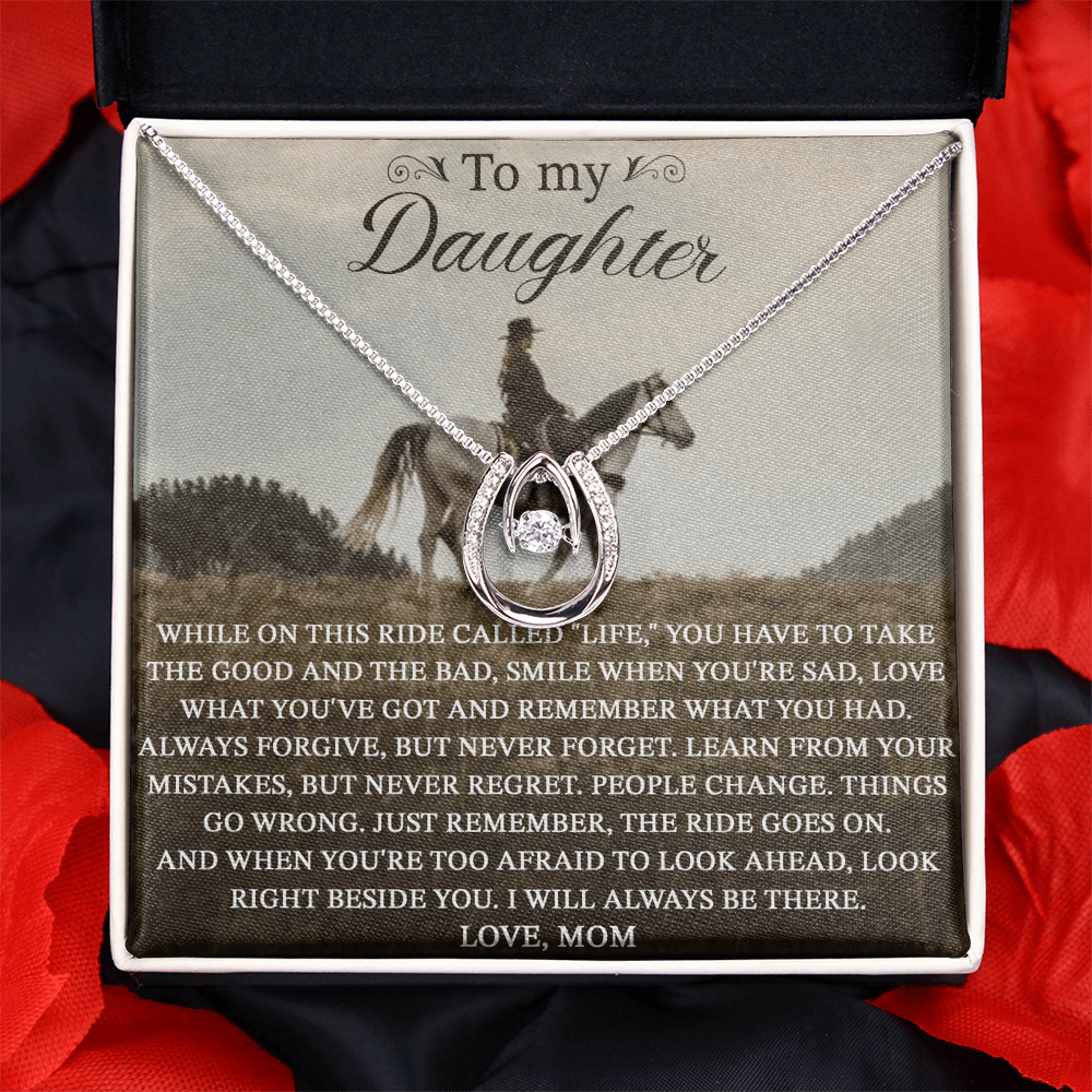 To My Daughter From Dad, Horseshoe Necklace, Horse Rider Gift For Daughter B0BWK4D2YP