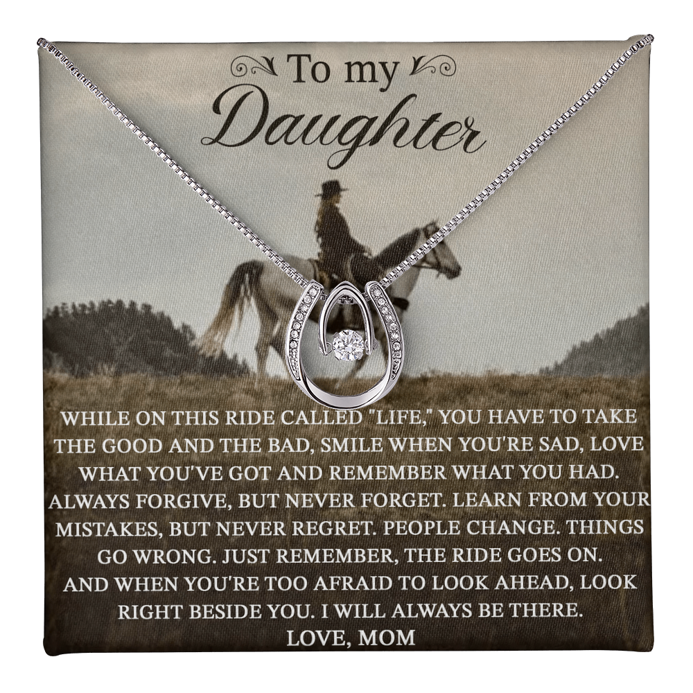To My Daughter From Dad, Horseshoe Necklace, Horse Rider Gift For Daughter B0BWK4D2YP