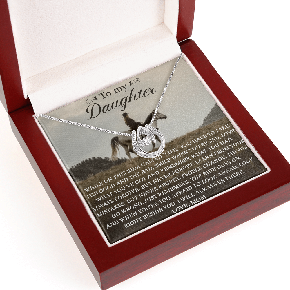 To My Daughter From Dad, Horseshoe Necklace, Horse Rider Gift For Daughter B0BWK4D2YP