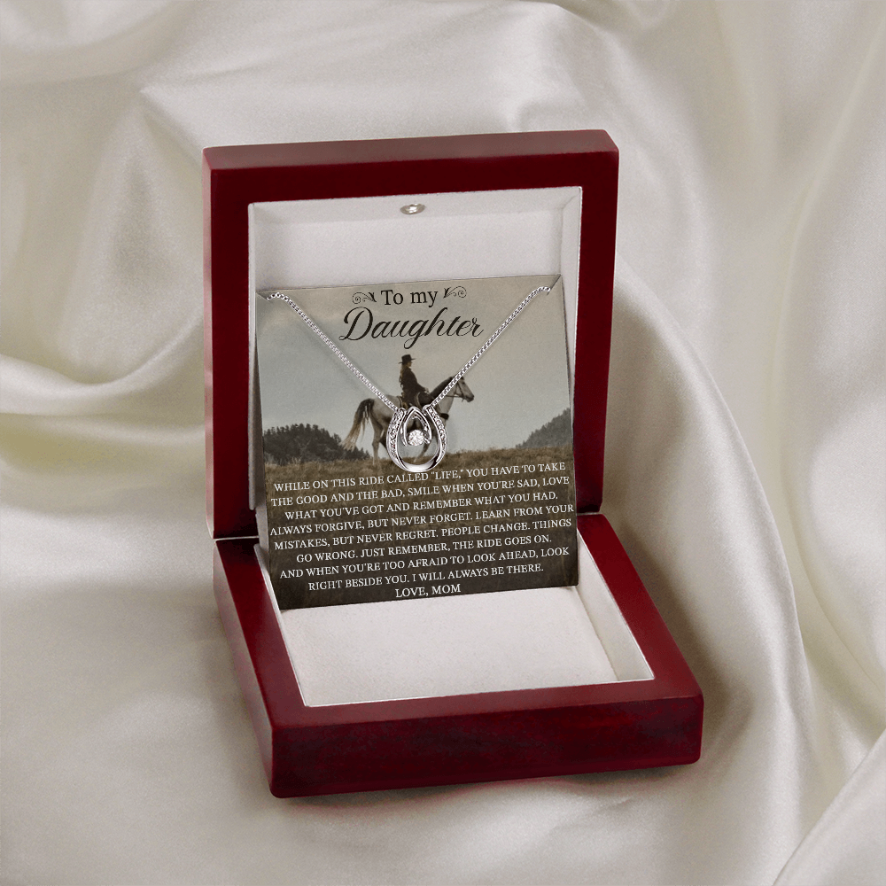 To My Daughter From Dad, Horseshoe Necklace, Horse Rider Gift For Daughter B0BWK4D2YP