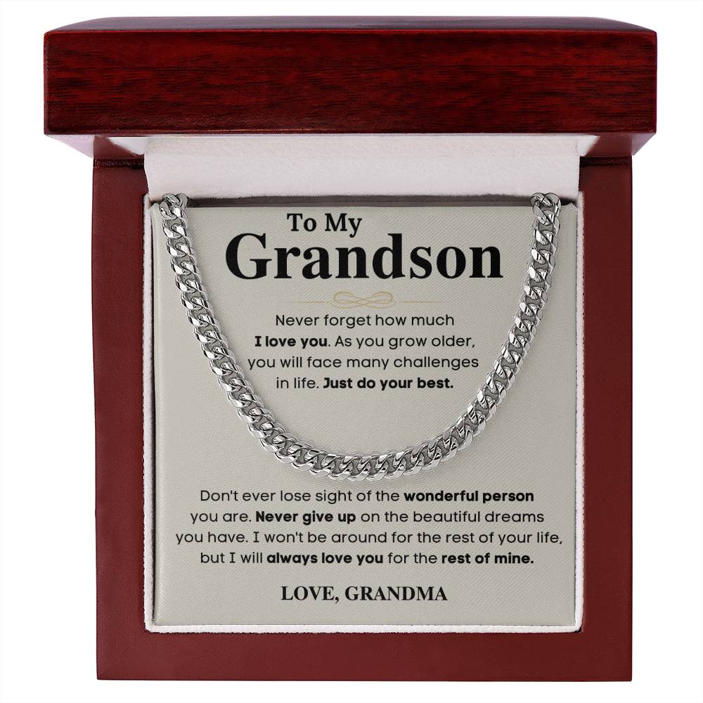 Sugar Spring - To My Grandson Cuban Link Chain: Heavy-Duty Stainless Steel Necklace with Gift Box - A Sturdy Heirloom for Grandsons B0CN1NBXKP