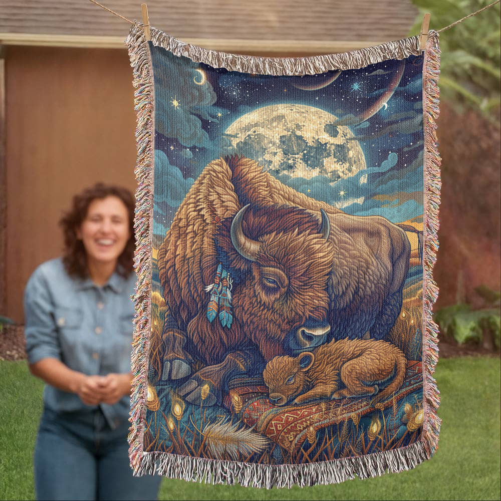Moonlit Buffalo Woven Blanket-SO