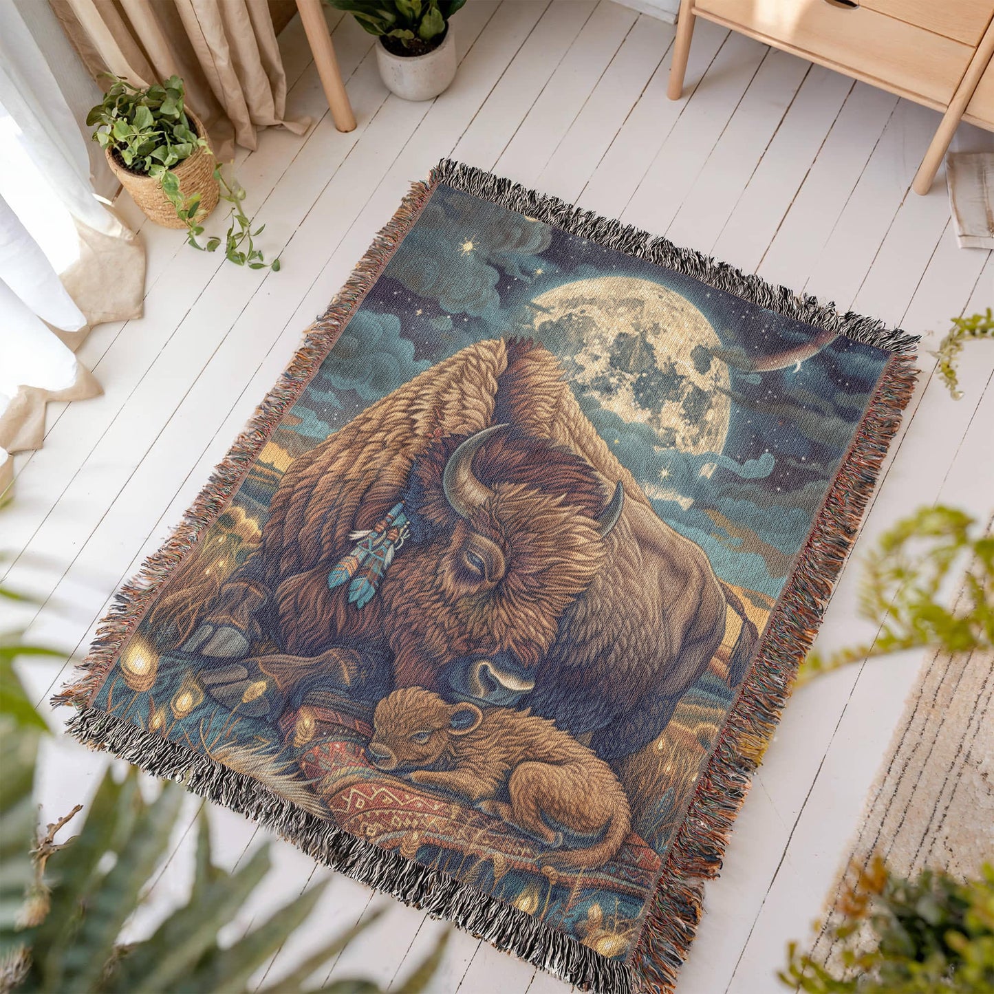 Moonlit Buffalo Woven Blanket-SO