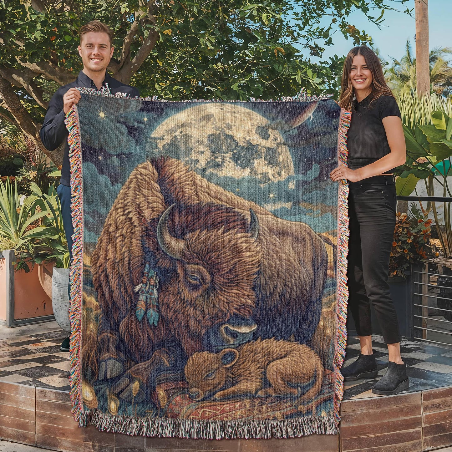 Moonlit Buffalo Woven Blanket-SO