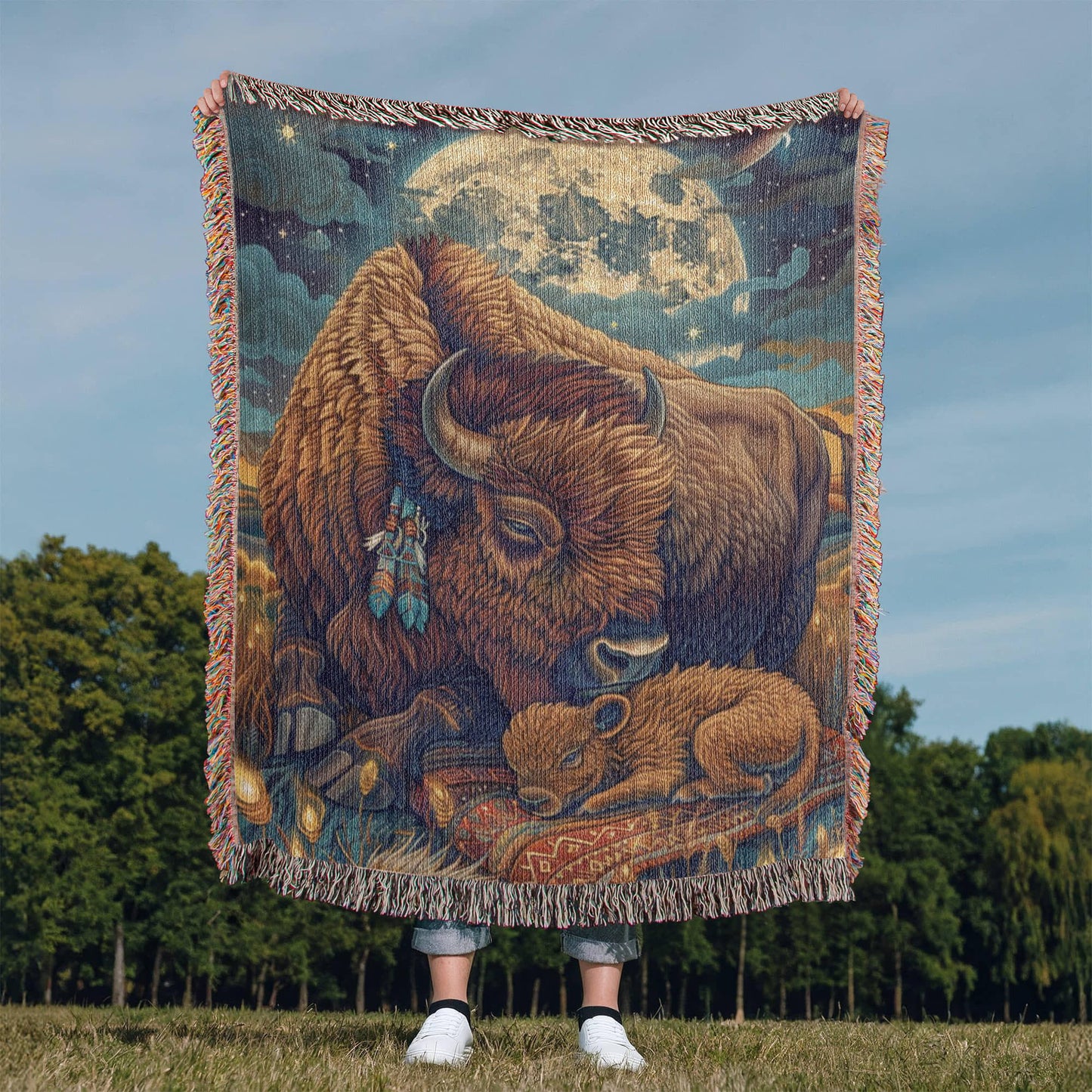 Moonlit Buffalo Woven Blanket-SO