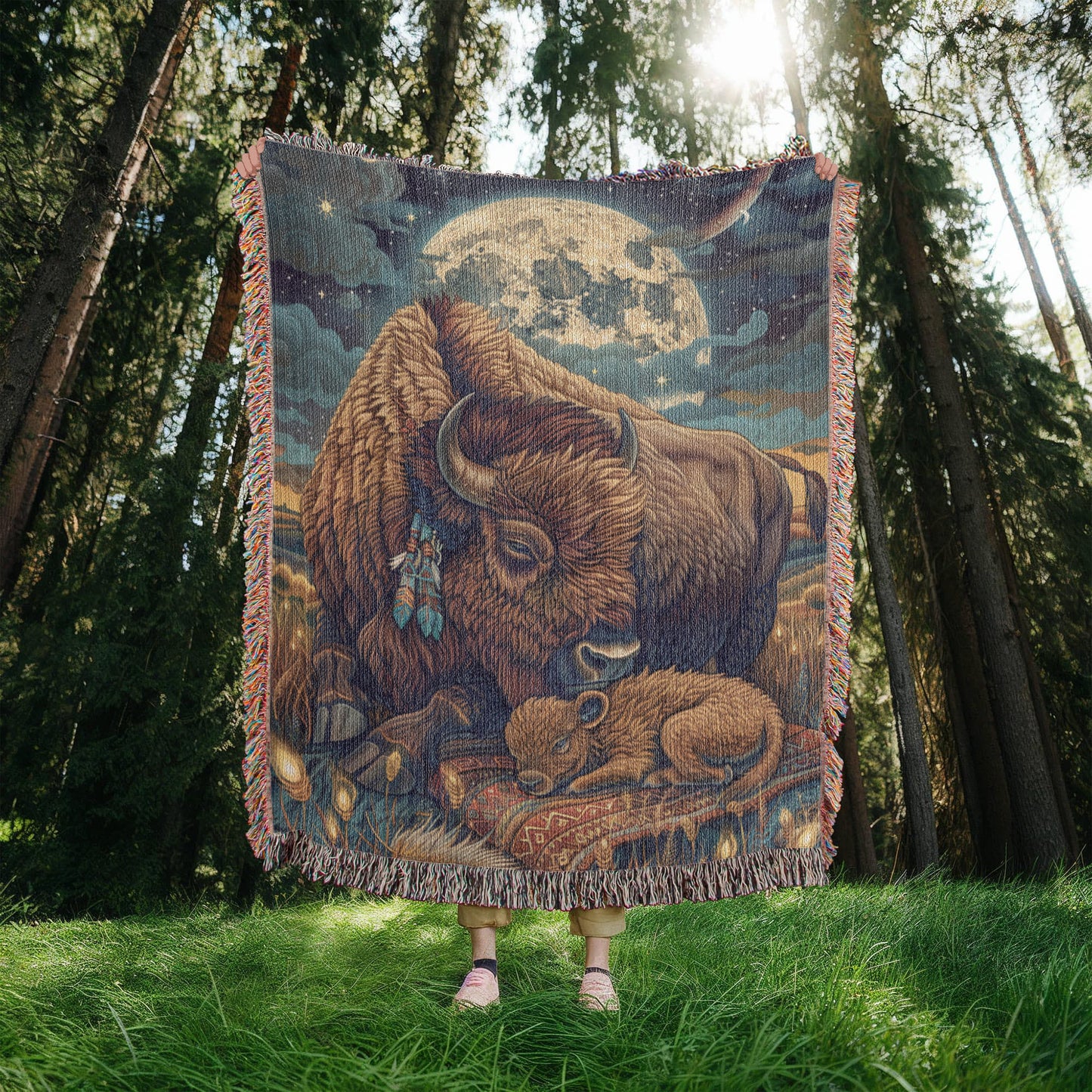 Moonlit Buffalo Woven Blanket-SO
