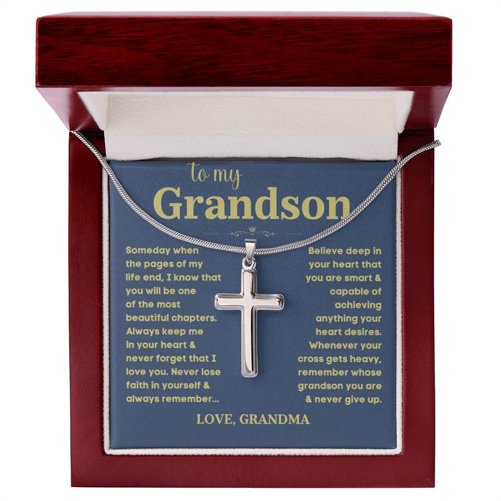 Sugar Spring Grandson Cross Necklace - 'To My Grandson' Faith-Inspired Pendant with Gift Box - A Cherished Keepsake for Grandsons B0CN1NP286