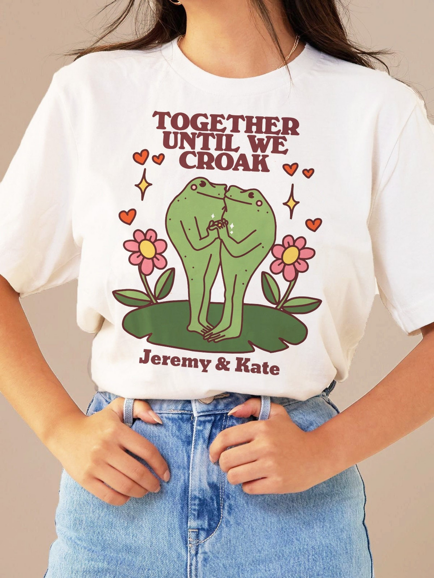 Custom Frog Tshirt, Personalised Name Cottagecore Froggy Tee, Oversized Anniversary Valentines day UNISEX T-shirt, Toad Frog Lover Gift