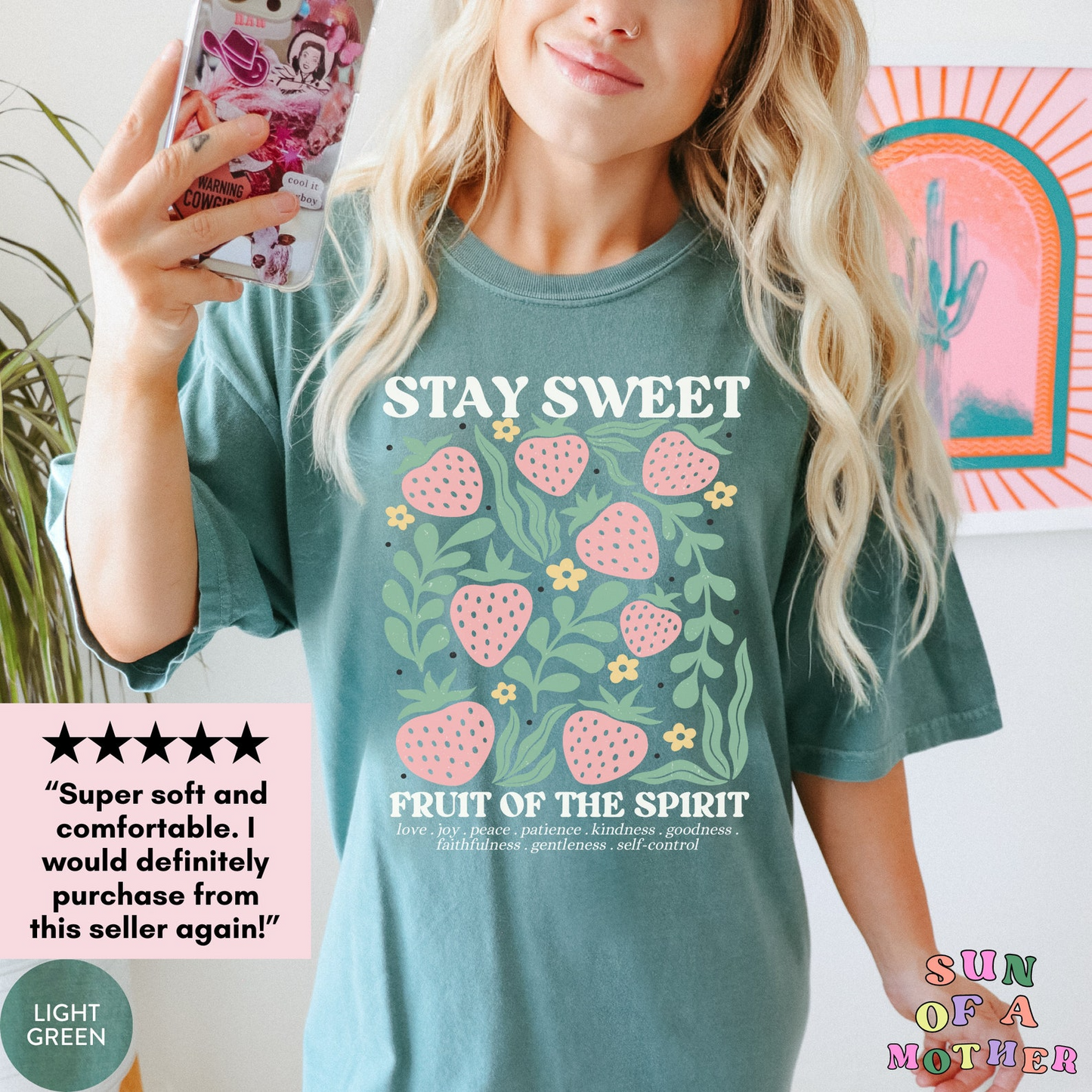 Boho Christian Strawberry Shirt Fruits of the Spirit Bible Verse Shirt Retro Jesus Apparel Cottagecore Top Floral Graphic Tee
