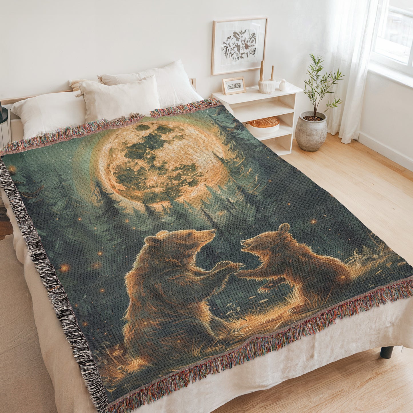 Moonlit Bear Frolic Woven Blanket