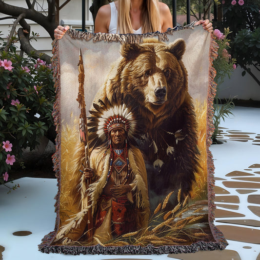Bear and Native Woven Blanket