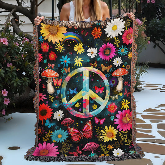 Hippie Peace Garden Woven Blanket