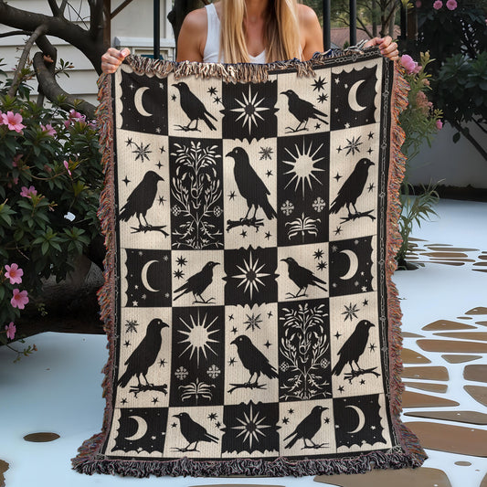 Black Crow Moon Woven Blanket