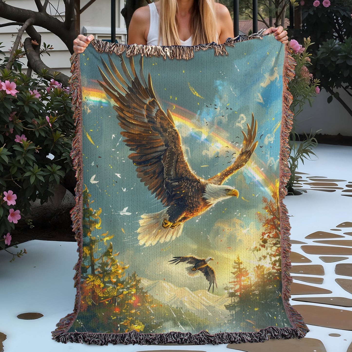 Rainbow Eagles Woven Blanket
