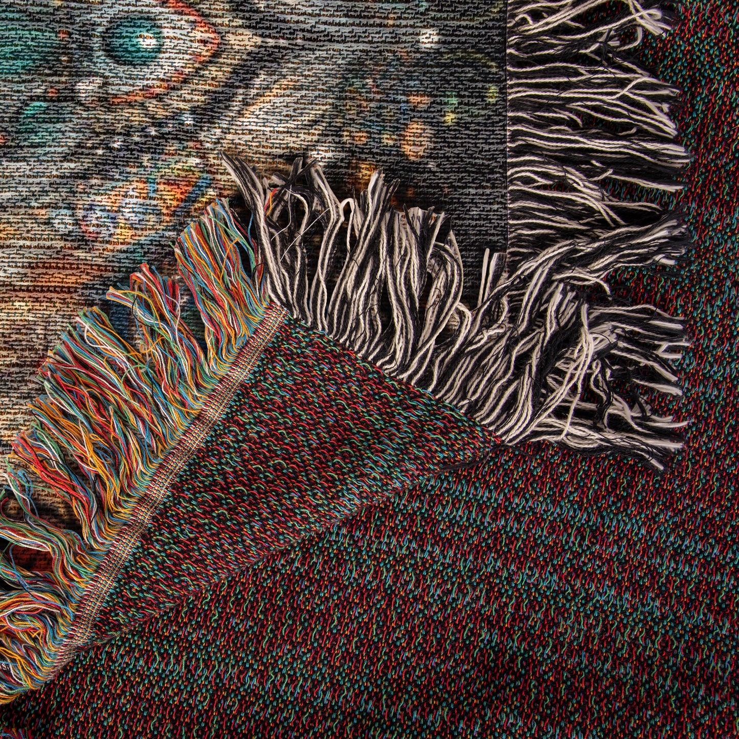 Fox and Vibrant Feathers Woven Blanket