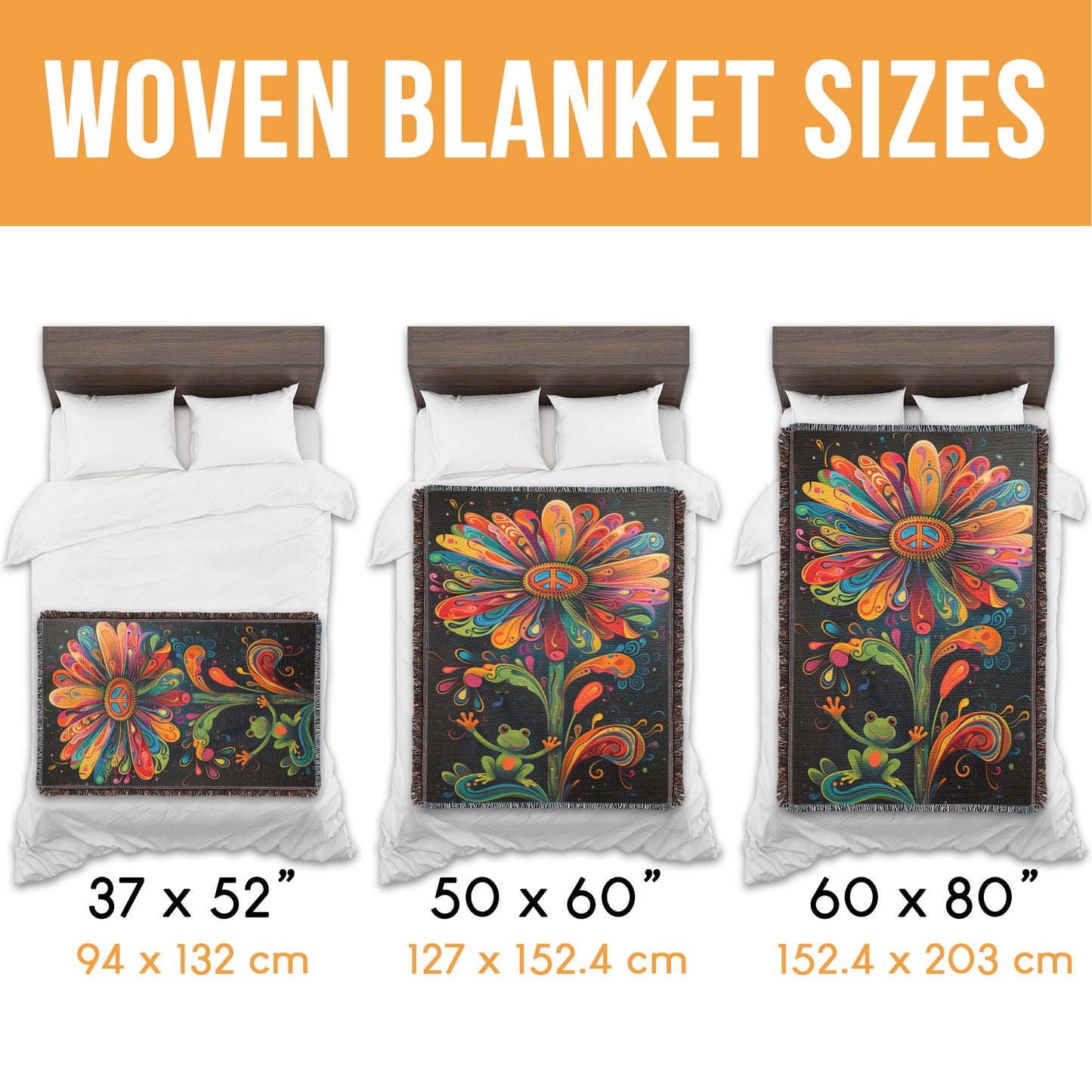 Hippie Frog Flower Woven Blanket