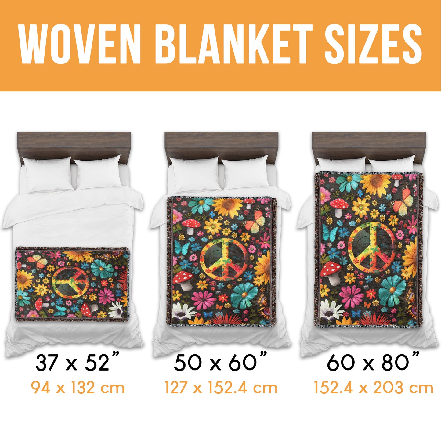 Hippie Peace Mushroom Butterfly Woven Blanket