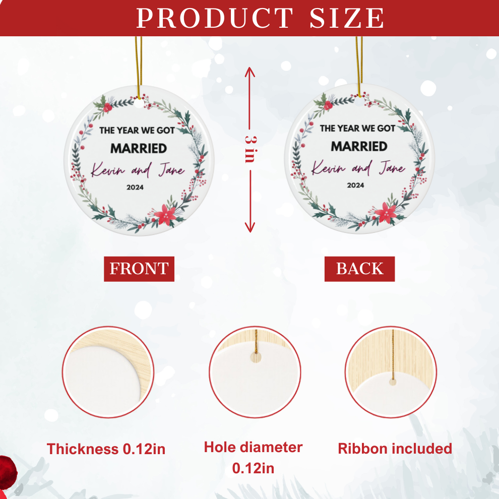 2024 Personalized First Christmas Married Circle Ceramic Ornament
