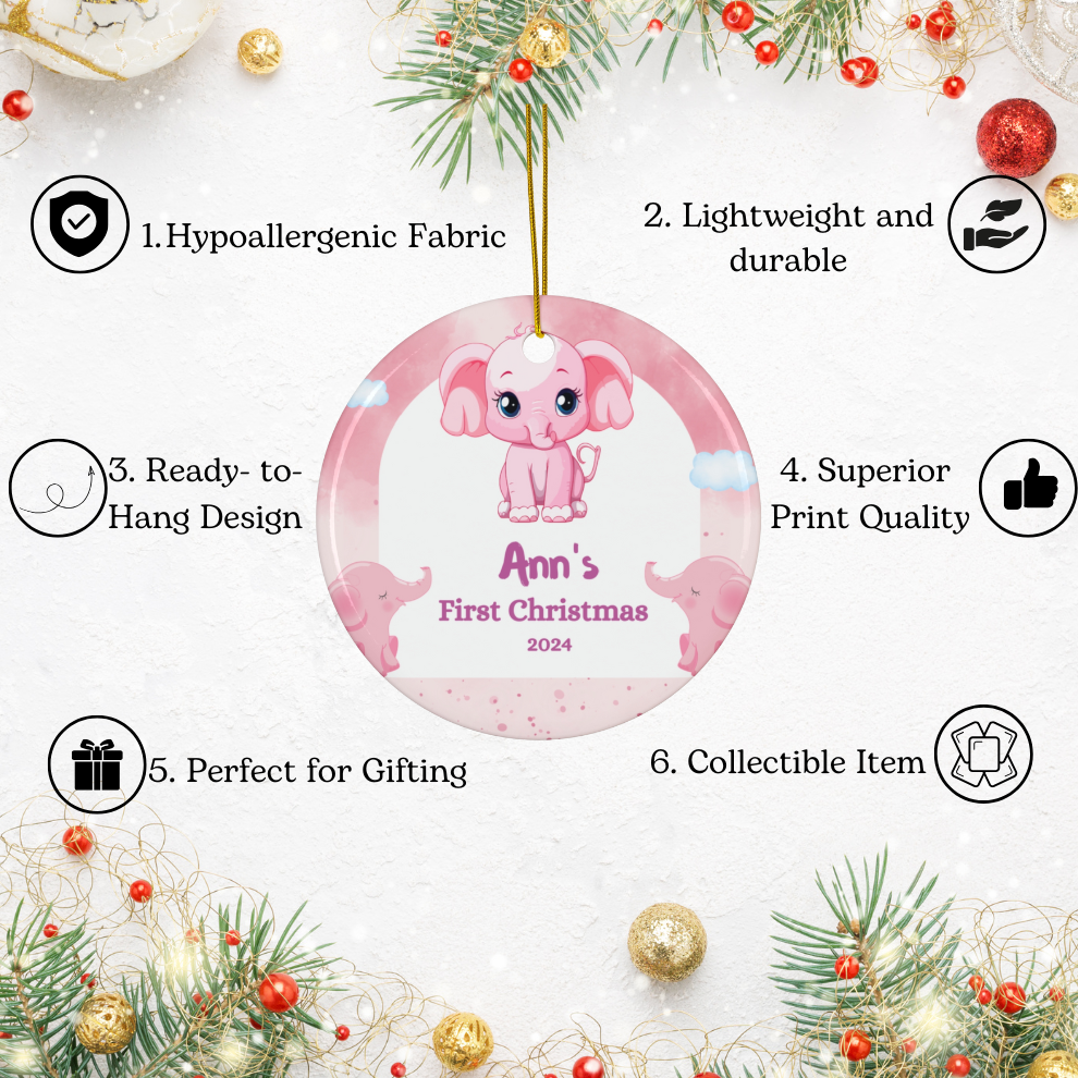 2024 Personalized Baby's First Christmas Circle Ceramic Ornament For Girl