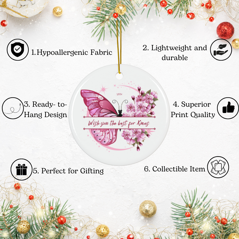 2024 Personalized Merry Christmas Circle Ceramic Ornament