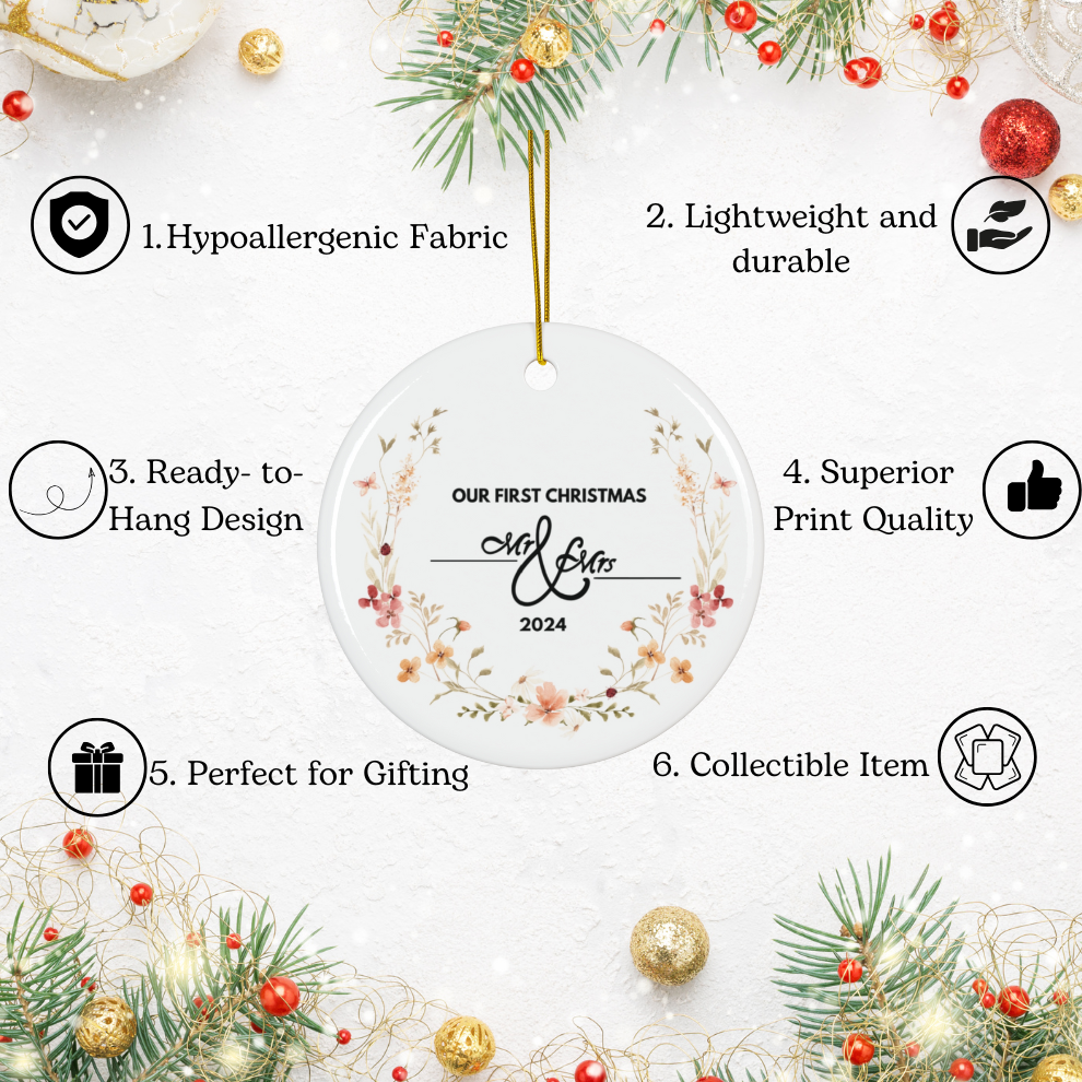 2024 Personalized First Christmas Married Circle Ceramic Ornament