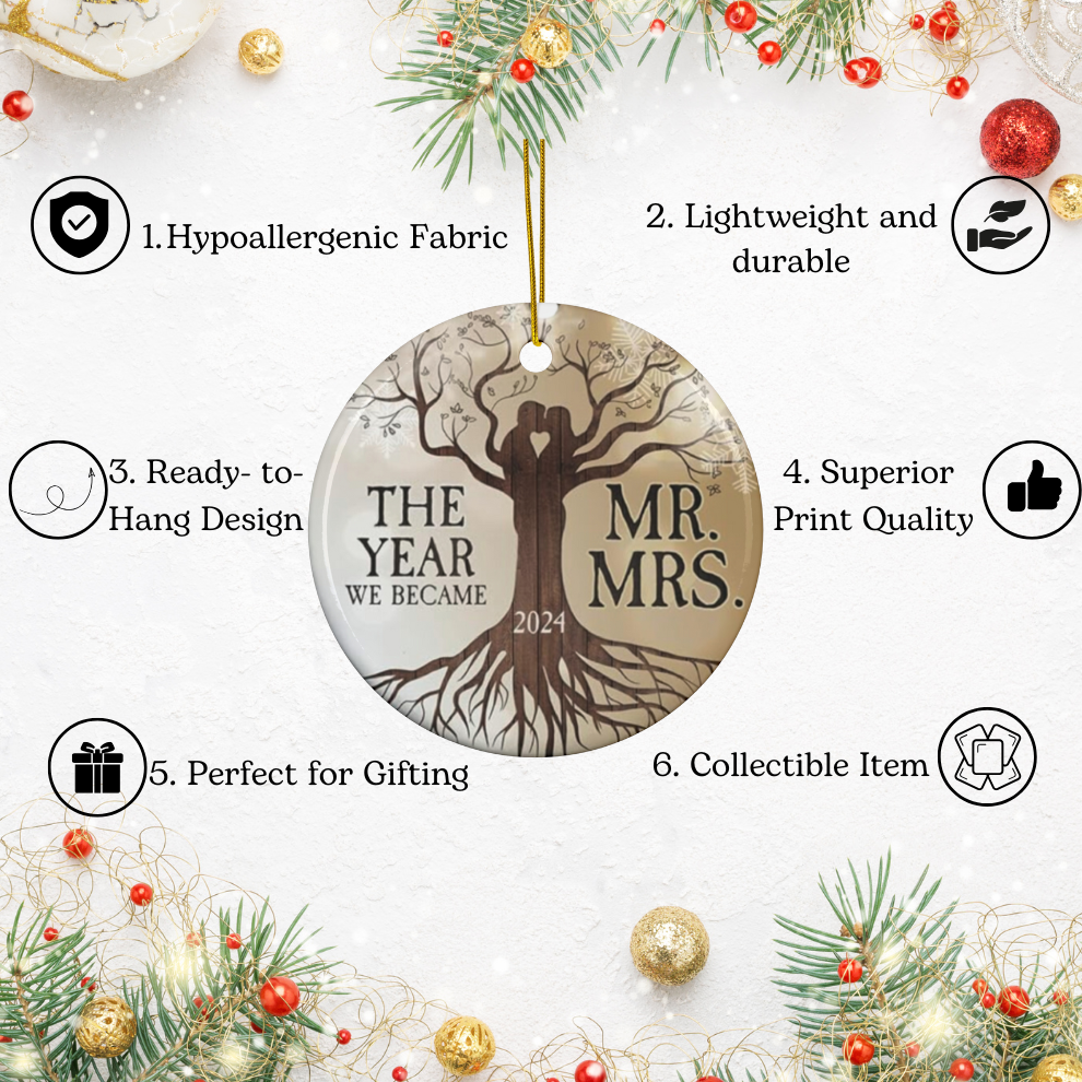 2024 Personalized First Christmas Married Circle Ceramic Ornament