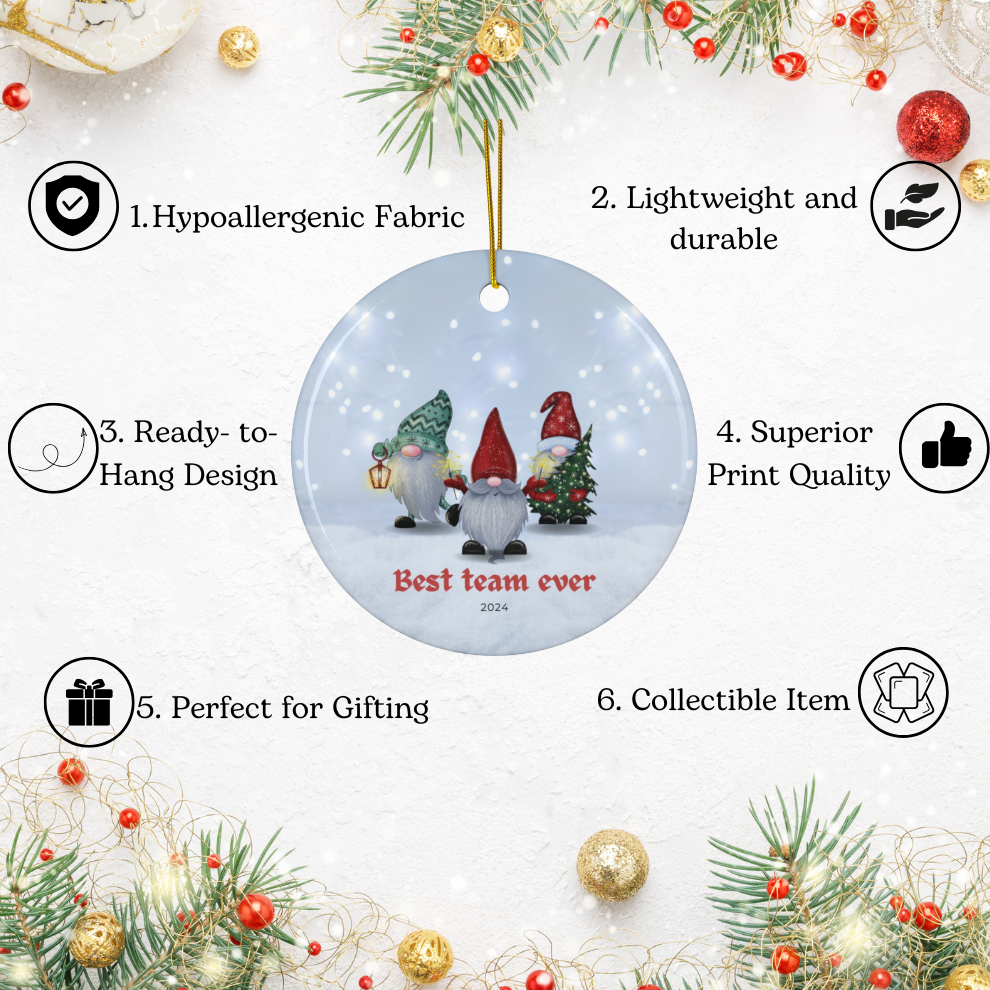 2024 Personalized Best Team Ever Christmas Circle Ceramic Ornament