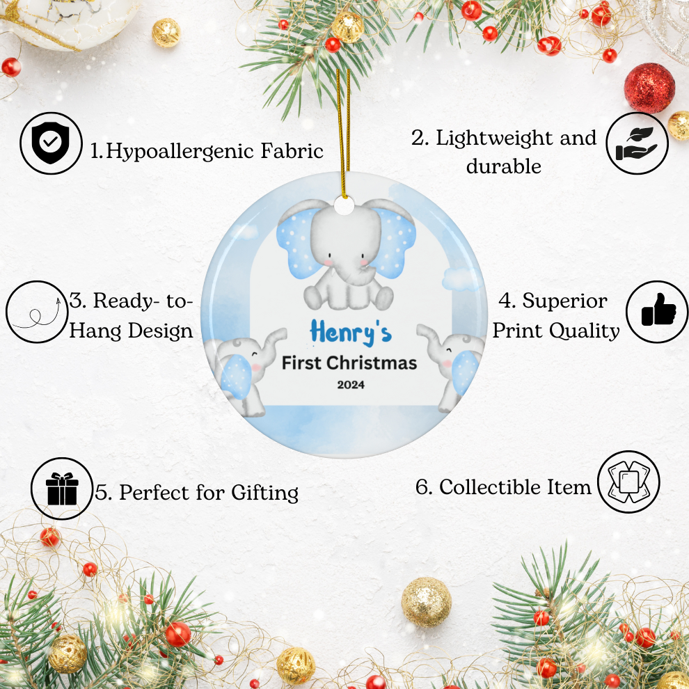 2024 Personalized Baby's First Christmas Circle Ceramic Ornament For Boy