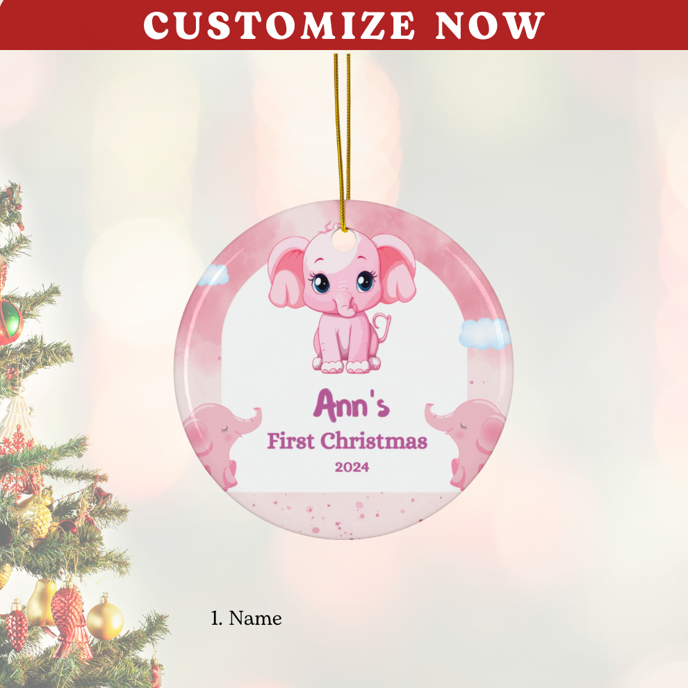 2024 Personalized Baby's First Christmas Circle Ceramic Ornament For Girl