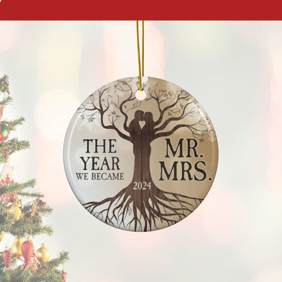 2024 Personalized First Christmas Married Circle Ceramic Ornament