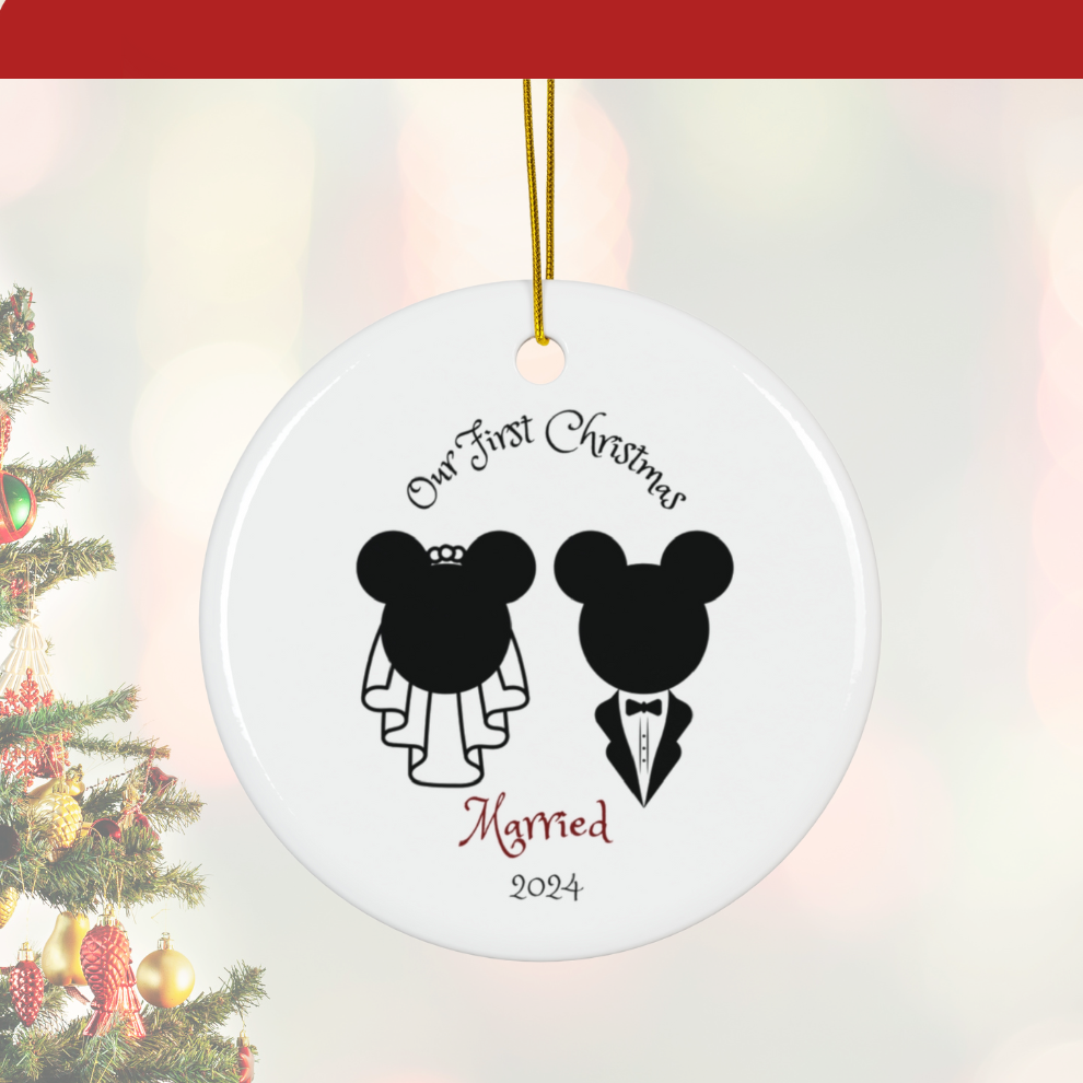 2024 Personalized First Christmas Married Circle Ceramic Ornament